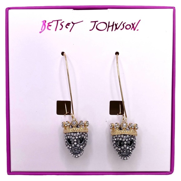 Betsey Johnson Jewelry - Betsey Johnson Pavé Skull Drop Earrings